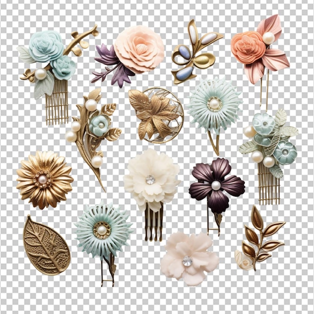 PSD beautiful different hair clips on white background