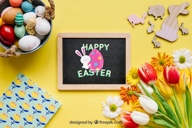 Beautiful easter mockup with slate