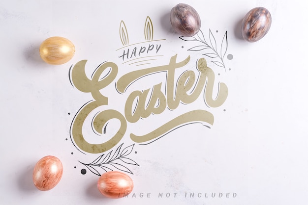 PSD bellissimo mockup di uova di pasqua in argento e oro