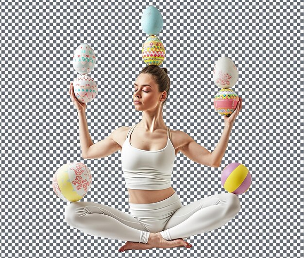 Beautiful egg yoga girl isolated on transparent background