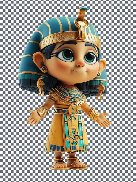 PSD beautiful egyptian pharaoh character isolated on transparent background