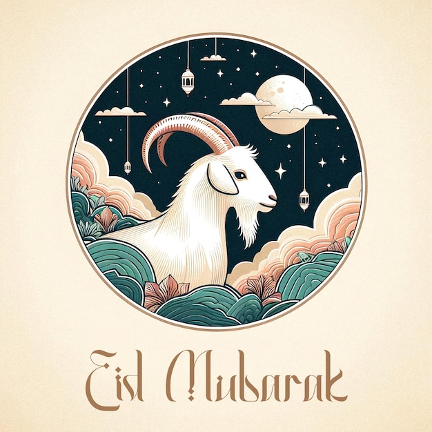 PSD beautiful eid al adha greeting poster with goat