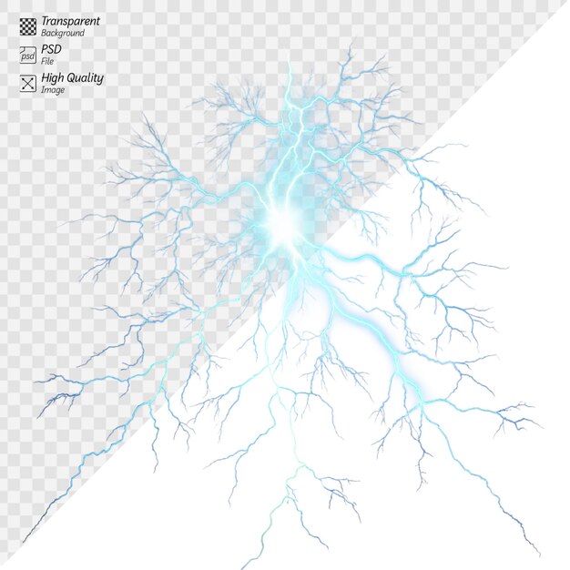 PSD beautiful electric lightning pattern with an intricate branching effect on a plain white background