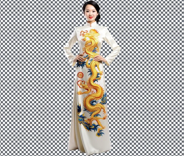 PSD beautiful embroidered ao dai with dragon patterns isolated on transparent background