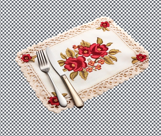 PSD beautiful embroidered table mats isolated on transparent background