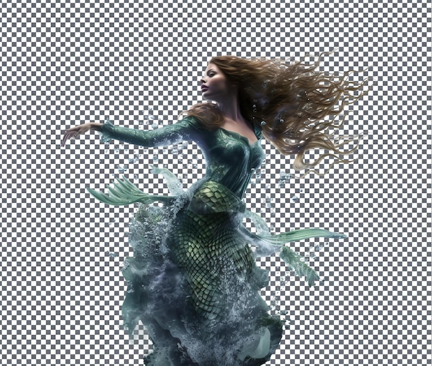 PSD beautiful enchanted mermaid isolated on transparent background