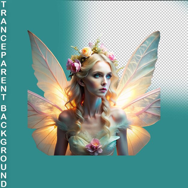 PSD beautiful fairy girl cartoon character royalty on transparent background