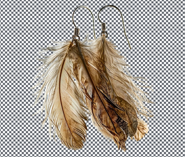 PSD beautiful feather earrings isolated on transparent background