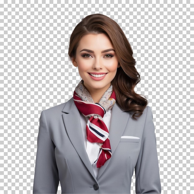 Beautiful female flight attendant isolated on transparent background