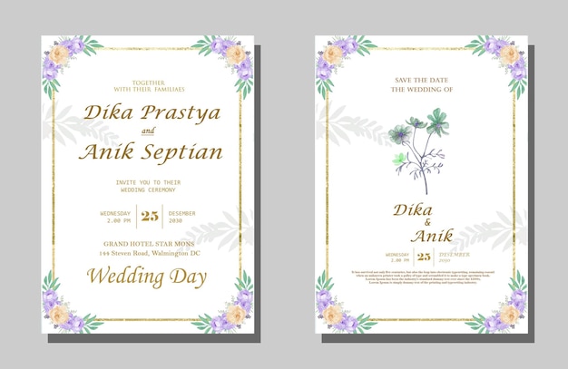美しい花の花の花輪の結婚式の招待カードのテンプレートpsdプレミアム