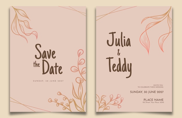 Beautiful Floral Hand Drawn Wedding Invitation Template