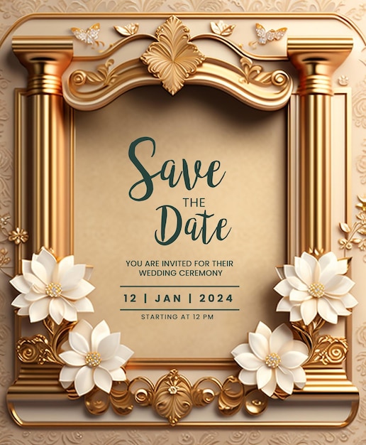 Beautiful floral wedding invitation card template free psd