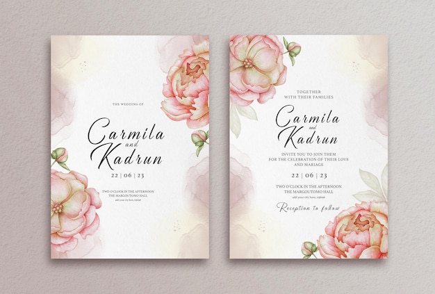 PSD beautiful floral wedding invitation card template