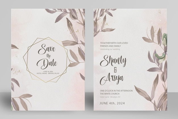 Beautiful floral wedding invitation card template