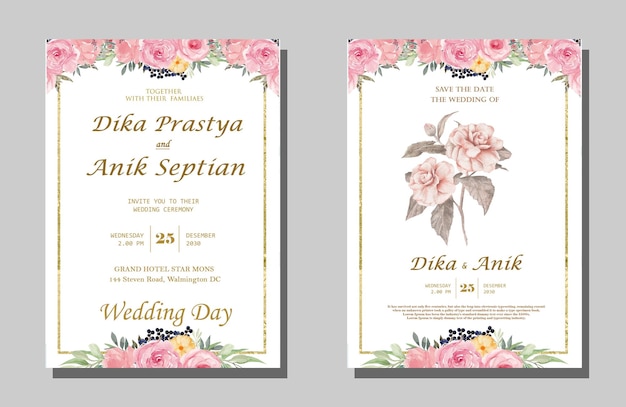 美しい花の花輪の結婚式の招待カードのテンプレートpsdプレミアム