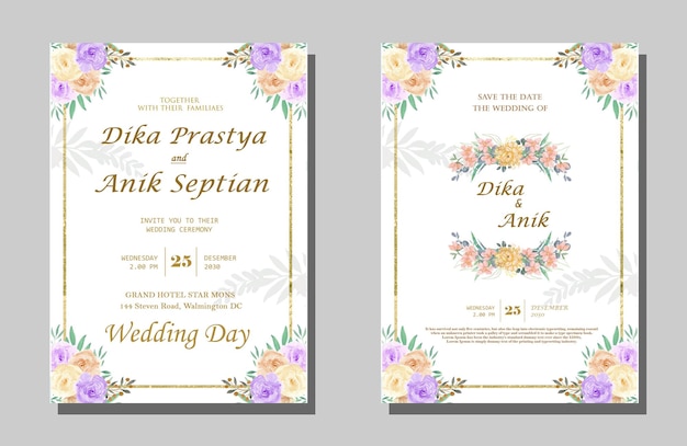 beautiful floral wreath wedding invitation card template  psd premium