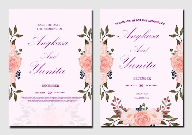 Beautiful floral wreath wedding invitation card template psd premium