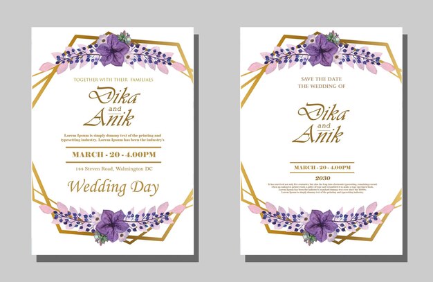 Beautiful floral wreath wedding invitation card template psd