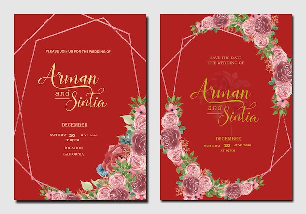 Beautiful floral wreath wedding invitation card template psd