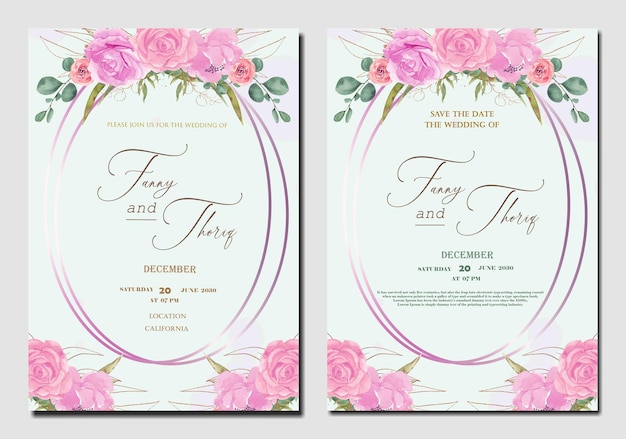 Beautiful floral wreath wedding invitation card template psd