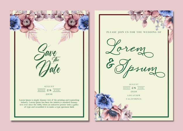 PSD beautiful floral wreath wedding invitation card template psd