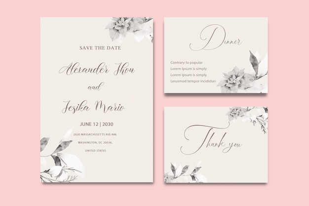 Beautiful floral wreath wedding invitation card template psd