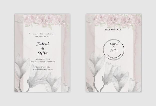 PSD beautiful floral wreath wedding invitation card template psd