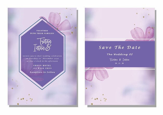 Beautiful floral wreath wedding invitation card template psd