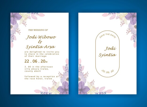 Beautiful floral wreath wedding invitation card template psd