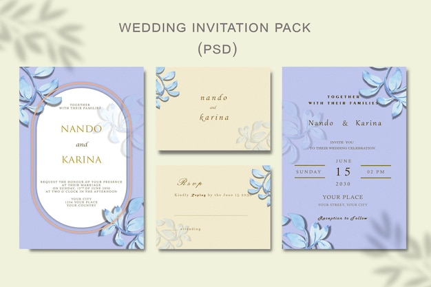 PSD 美しい花の花輪の結婚式の招待カードのテンプレートpsd