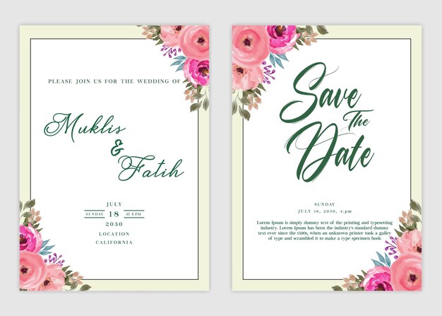 Beautiful floral wreath wedding invitation card template