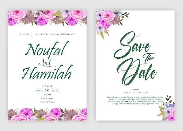 Beautiful floral wreath wedding invitation card template