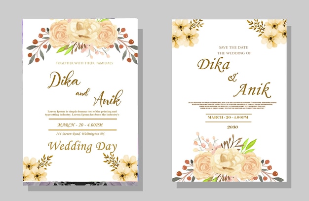 PSD beautiful floral wreath wedding invitation card template