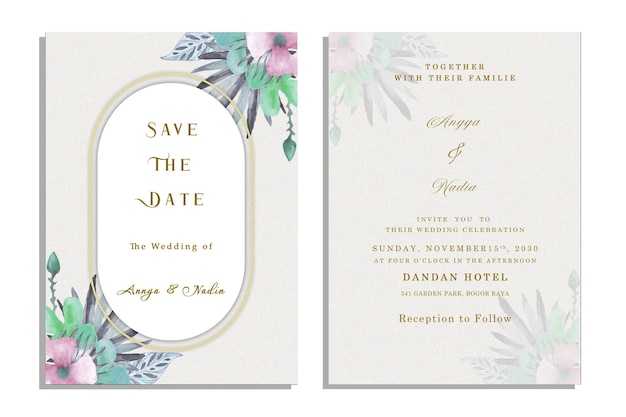 美しい花の花輪の結婚式の招待カードのテンプレート