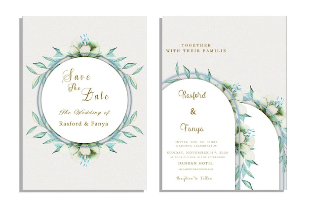 PSD beautiful floral wreath wedding invitation card template