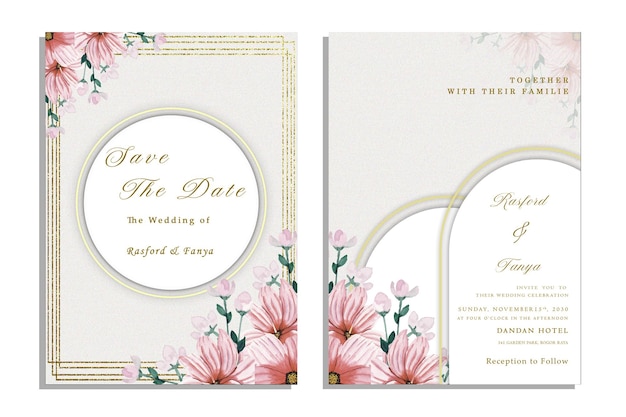 PSD beautiful floral wreath wedding invitation card template