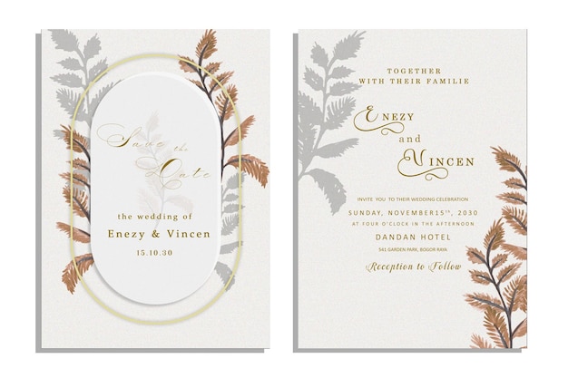 PSD beautiful floral wreath wedding invitation card template