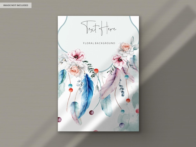 PSD beautiful flower and dreamcatcher invitation card template