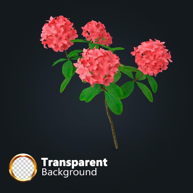 PSD beautiful flower plant with vase in 3d rendering isolated with a transparent layer