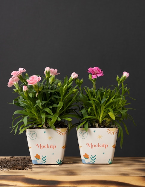 PSD beautiful flower pot indoors mockup