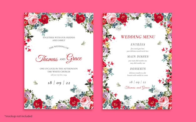 PSD beautiful flowers wedding card design premium template