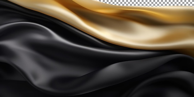 Beautiful flying black and golden silk isolated on transparent background