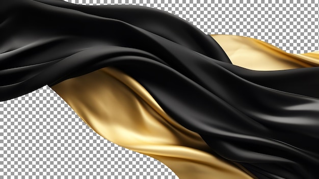 PSD beautiful flying black and golden silk isolated on transparent background