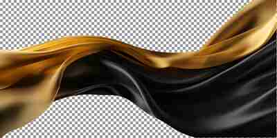 PSD beautiful flying black and golden silk isolated on transparent background