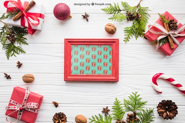 Beautiful frame mockup with christmas design