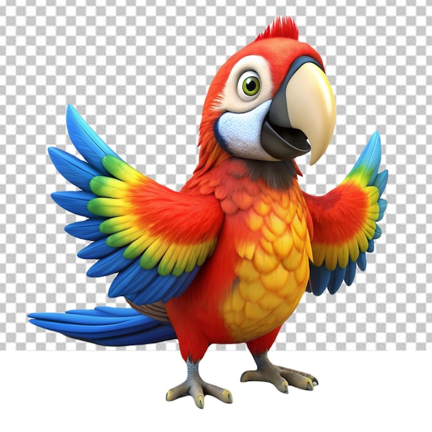 PSD bellissima animazione di pappagallo divertente isolata su sfondo bianco