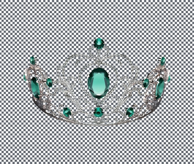 PSD beautiful gemstone emerald tiara isolated on transparent background