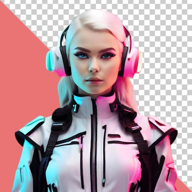 PSD beautiful girl in futuristic technopunk outfit fashion model