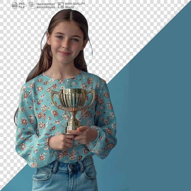 Beautiful girl holds a cup in her hands isolated on transparent background