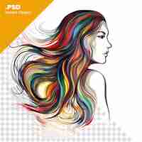 PSD beautiful girl with long hair vector illustration for your design psd template